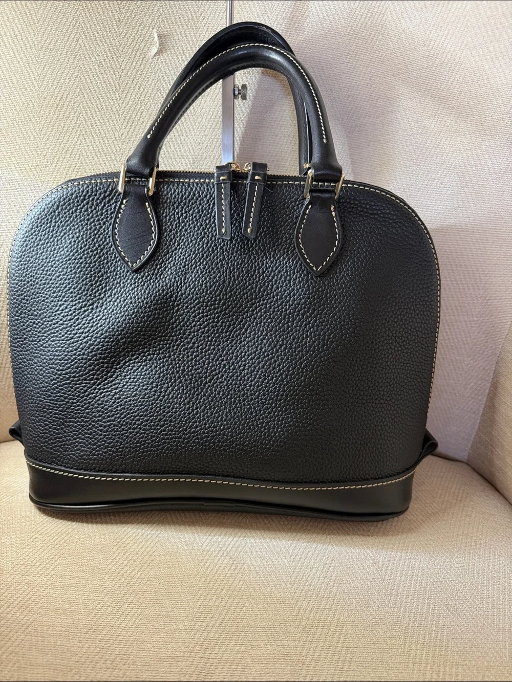 Dooney & Bourke Black Pebbled Leather Dome Satchel with Gold Hardware NWOT